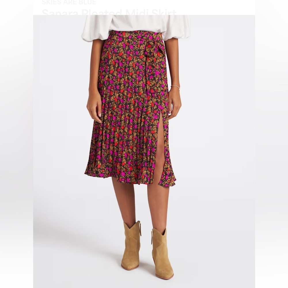 Skies Are Blue Floral Pleated Midi Skirt Size M